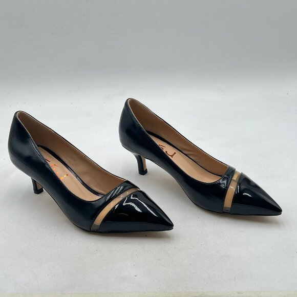 FSJ Black Women Comfy Clear Pointed Toe Pump Kitten Low Heel Slip On Office Shoe - Picture 4 of 8